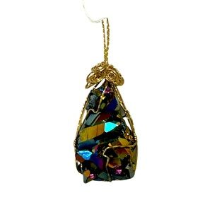 Gold wire wrapped Iridescent blue druzy necklace pendant